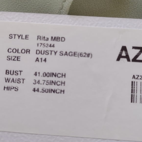 New🎀Plus size Azazie Rita dusty sage flowy chiffon asymmetric tiered Beads - Picture 2 of 10